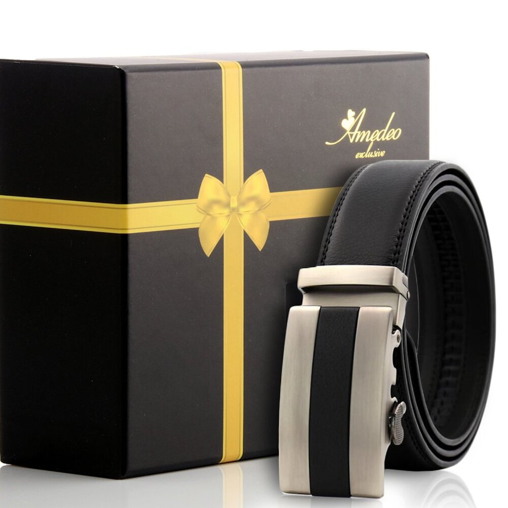Gunmetal Ratchet Belt – Brushed Steel & Black Automatic Buckle | Adjustable 26”–